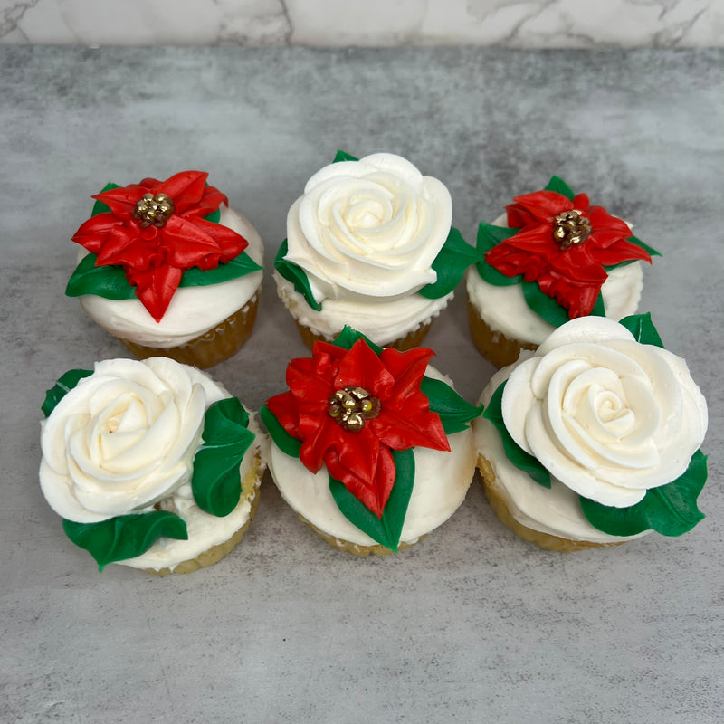 Gold Poinsettia and Rose Cupcakes