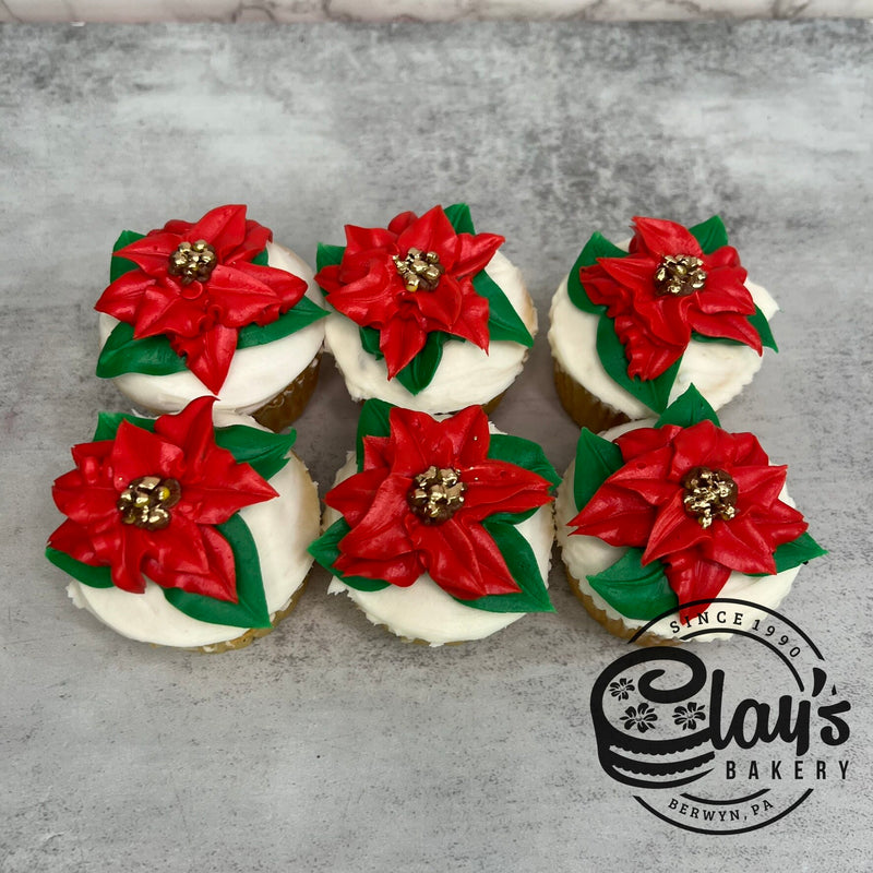 Gold Centered Poinsetta Cupcakes