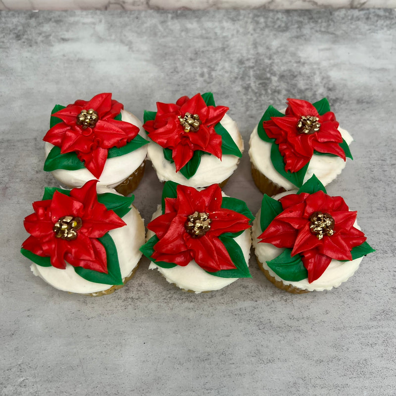 Poinsettia with Gold Centers Cupcakes