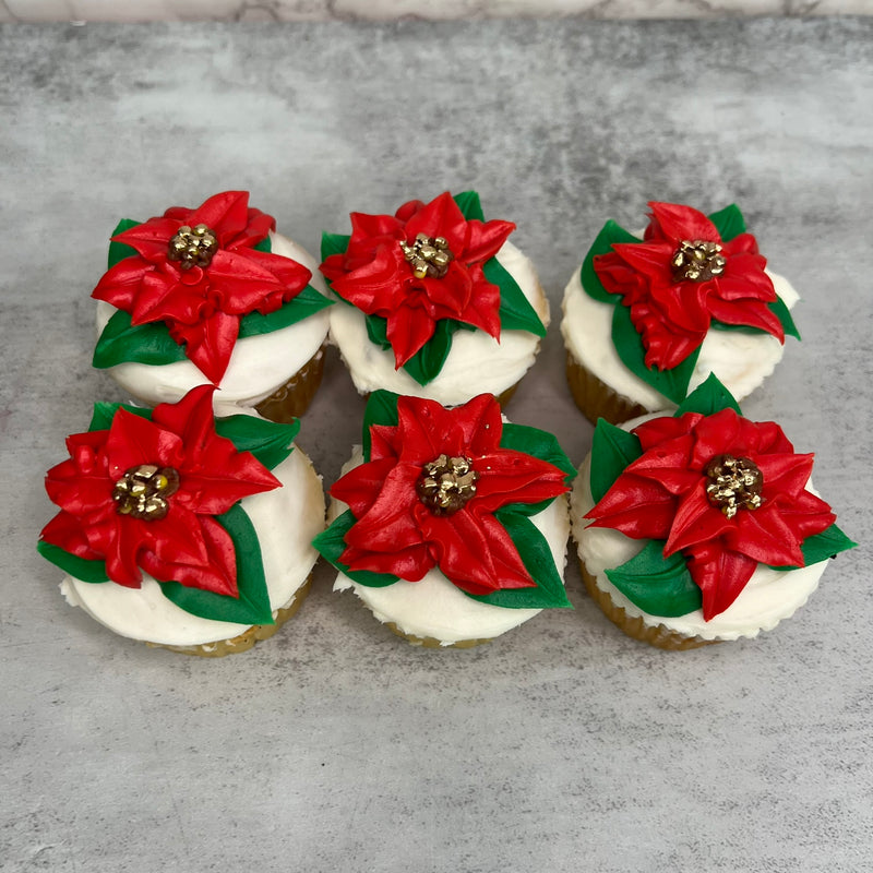 Poinsettia with Gold Centers Cupcakes