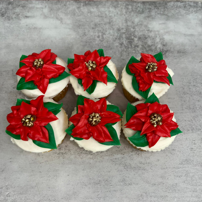 Poinsettia with Gold Centers Cupcakes