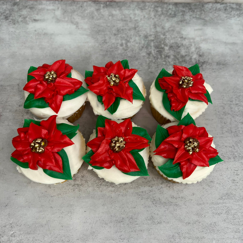 Poinsettia with Gold Centers Cupcakes