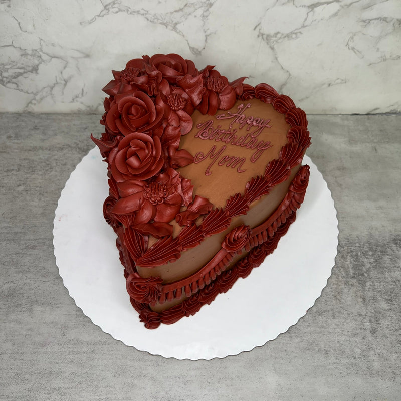 Heart of Black with Deep Red Roses - Shaped Cake