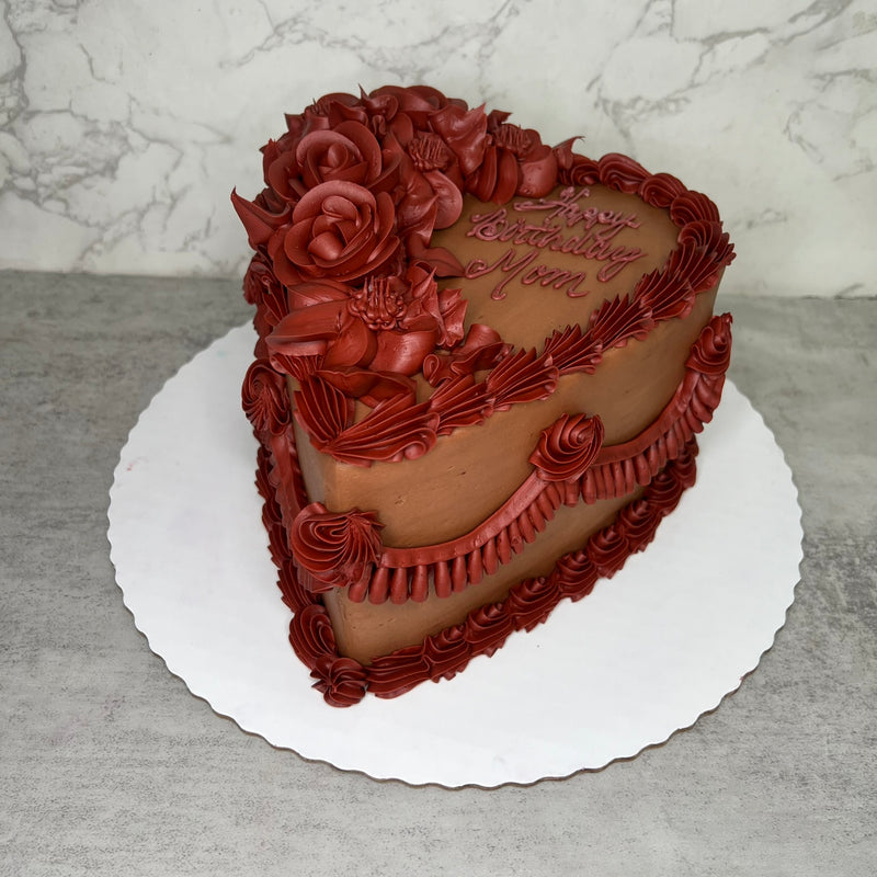 Heart of Black with Deep Red Roses - Shaped Cake