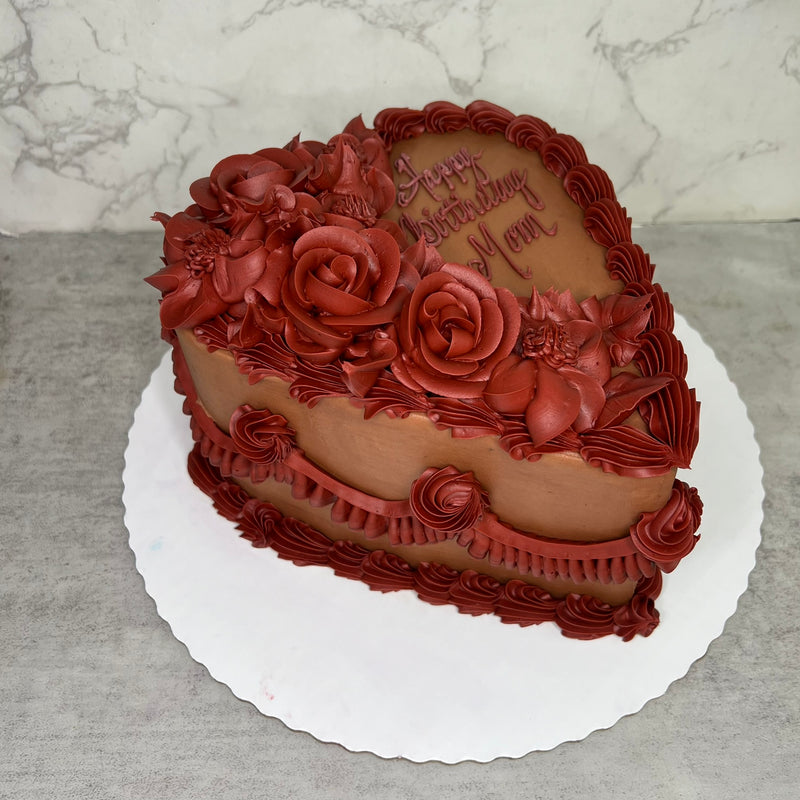 Heart of Black with Deep Red Roses - Shaped Cake