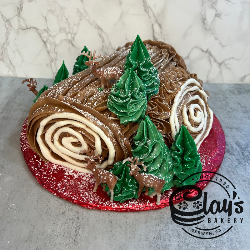Yule Log Cake - Reindeer and Trees
