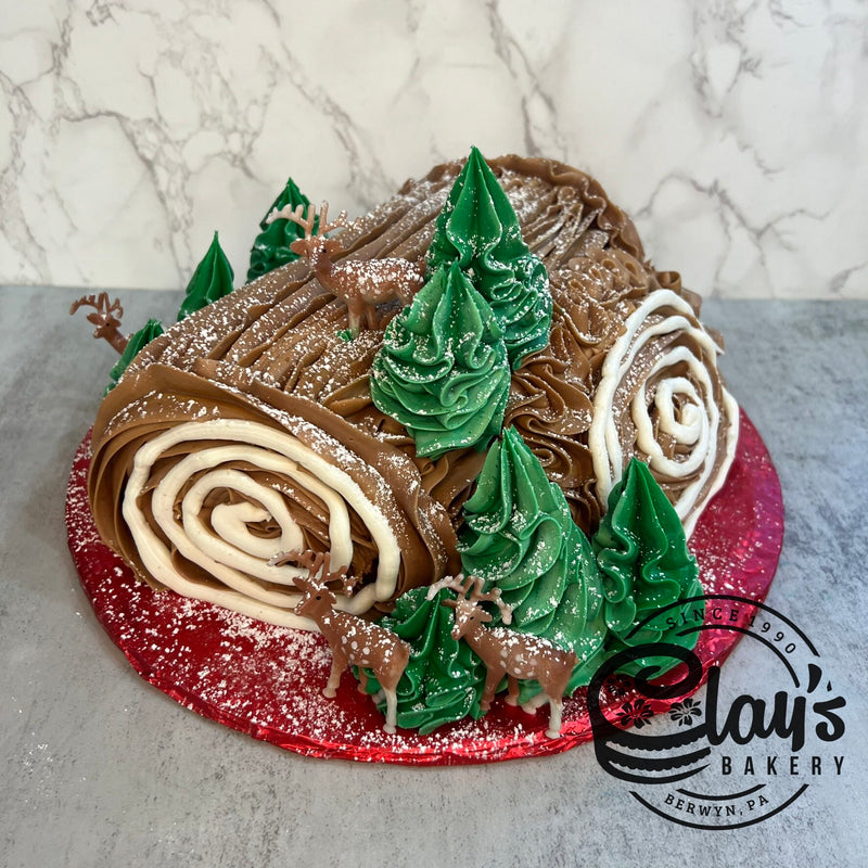 Yule Log Cake - Reindeer and Trees