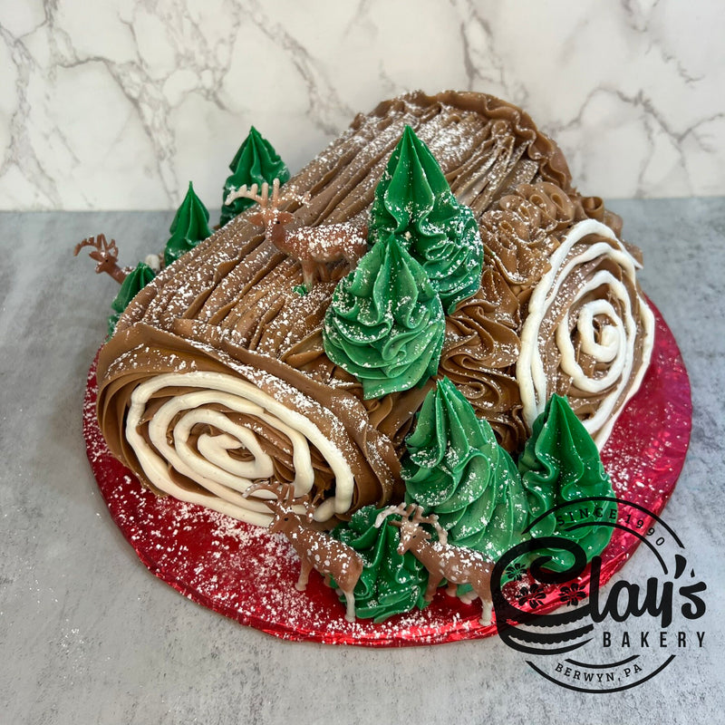 Yule Log Cake - Reindeer and Trees
