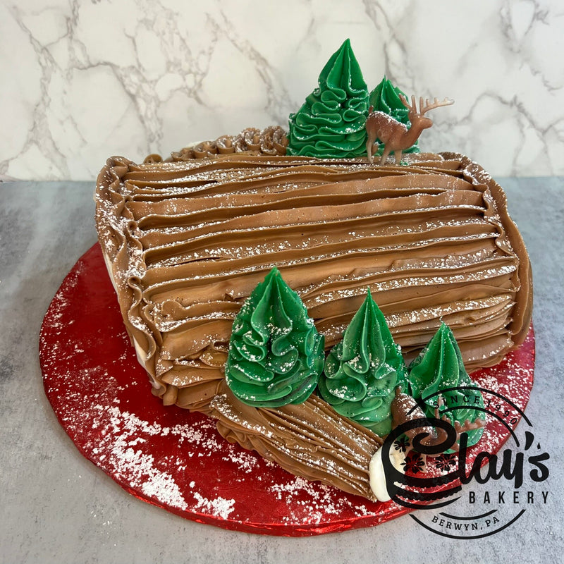 Yule Log Cake - Reindeer and Trees