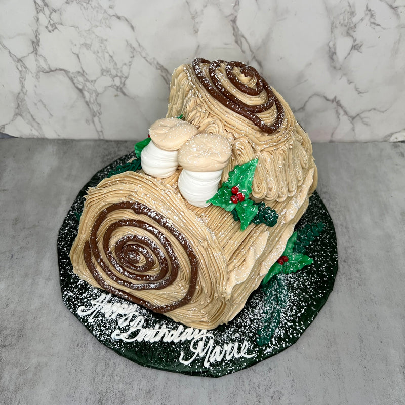 Yule Log Cake - Mushroom Garden