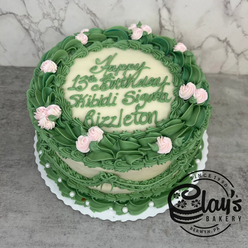 Vintage Sage Green with Delicate Rosettes