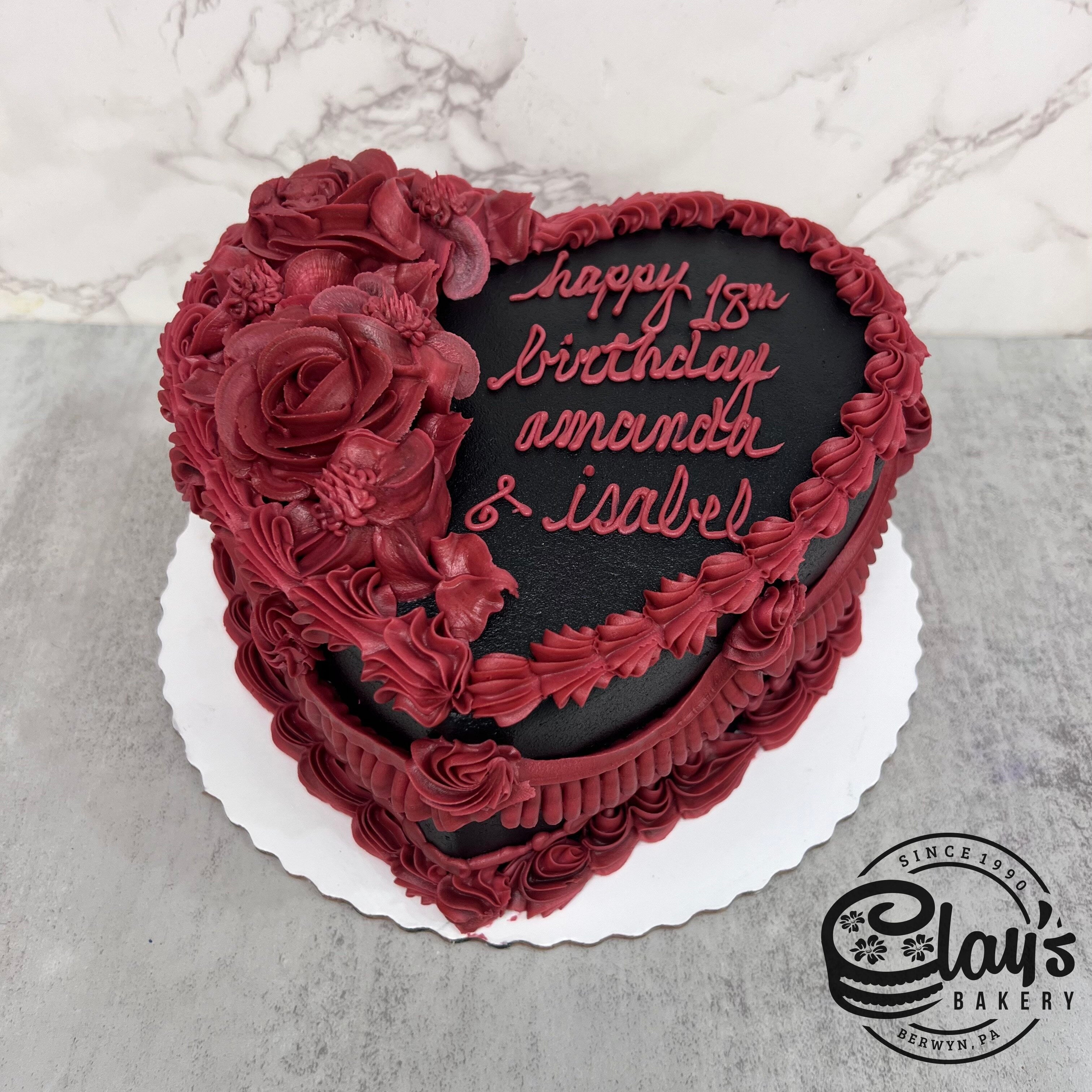 Heart of Black with Deep Red Roses - Shaped Cake – Clay's Bakery