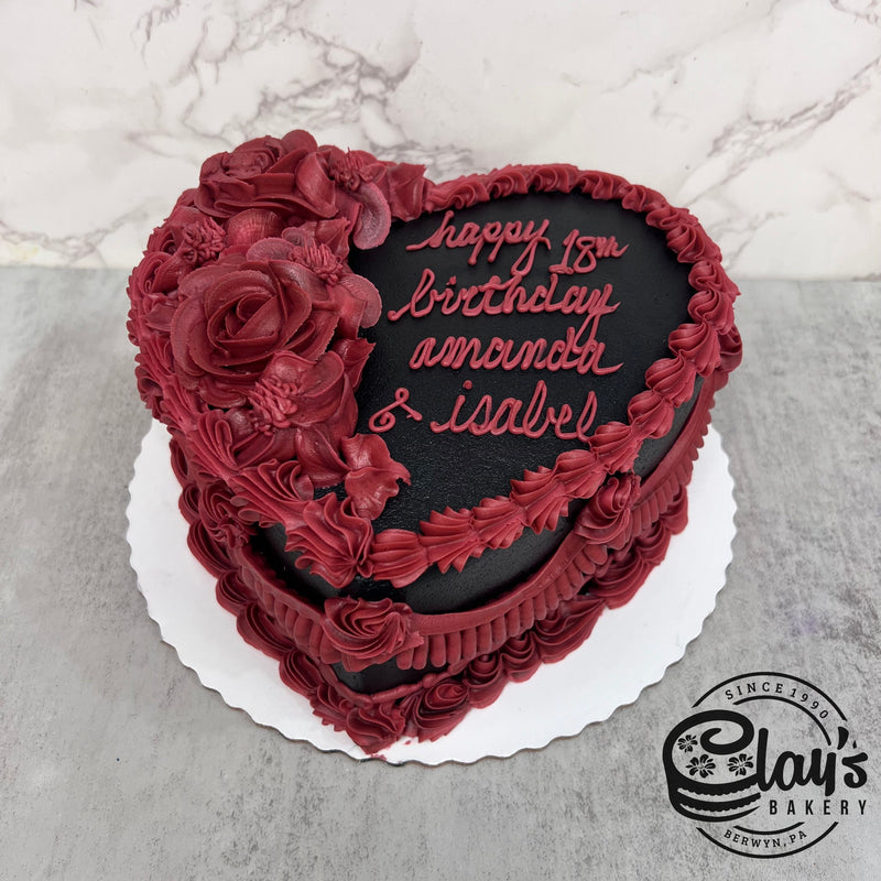Heart of Black with Deep Red Roses - Shaped Cake