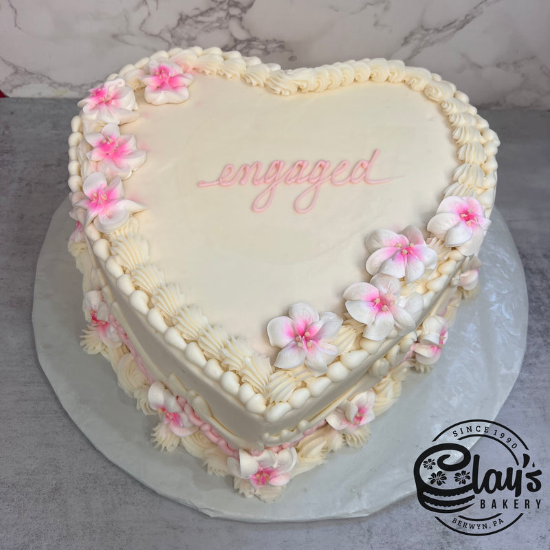Heart with White Flowers - Shaped Cake