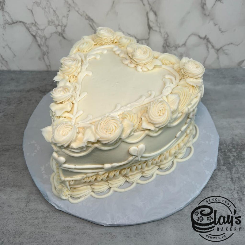All White Heart - Shaped Cake
