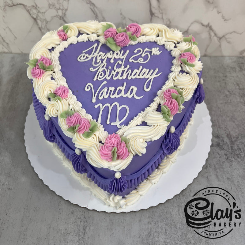 Heart of Purple with White and Pink - Shaped Cake