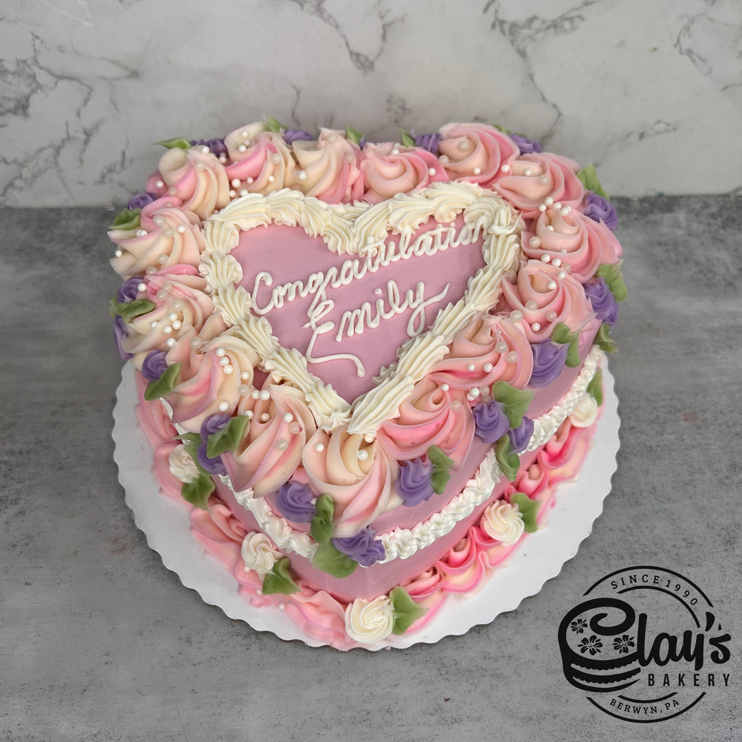Heart with Pinks and Purple - Shaped Cake – Clay's Bakery