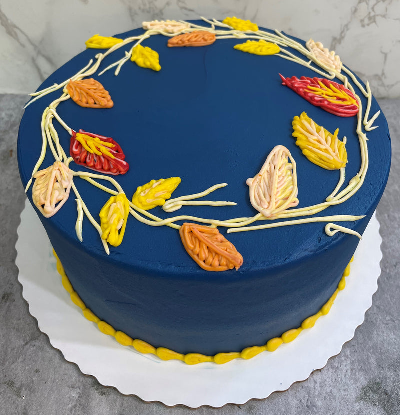 Outlined Leaves on Navy Blue