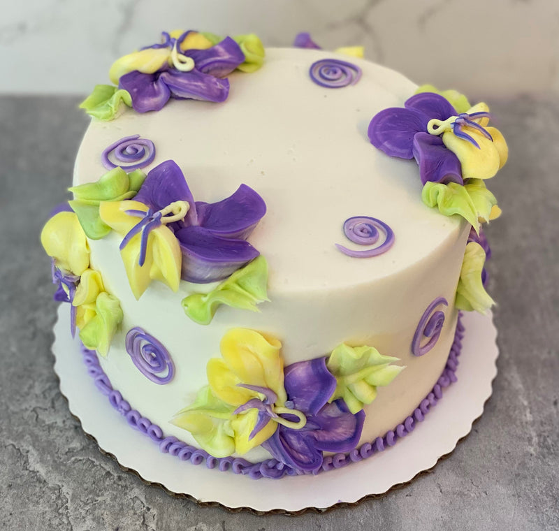 Purple and Yellow Flowers with Swirls