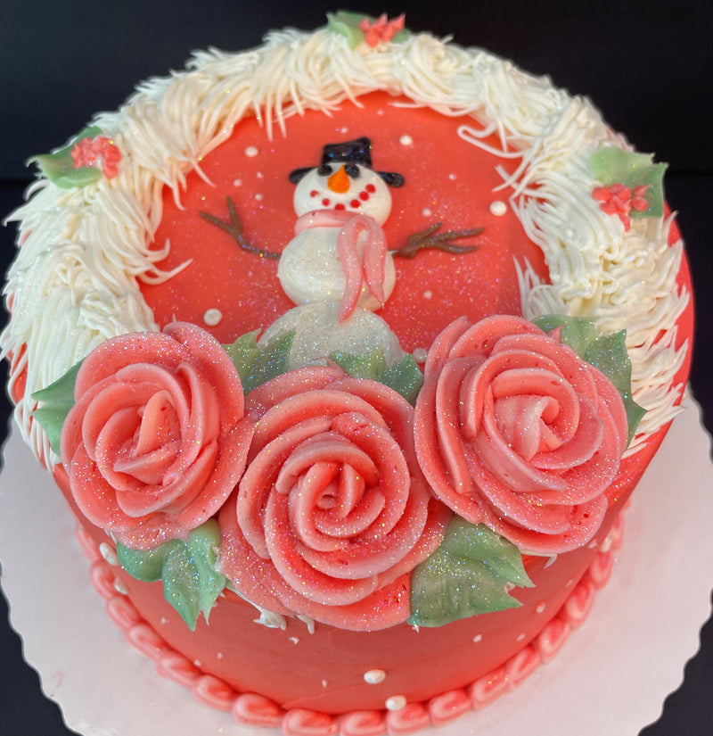 Snowman with Salmon Roses and Wreath