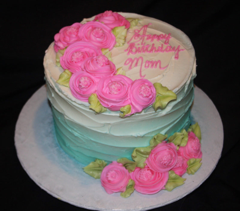 Teal Ombre with Pink Flowers